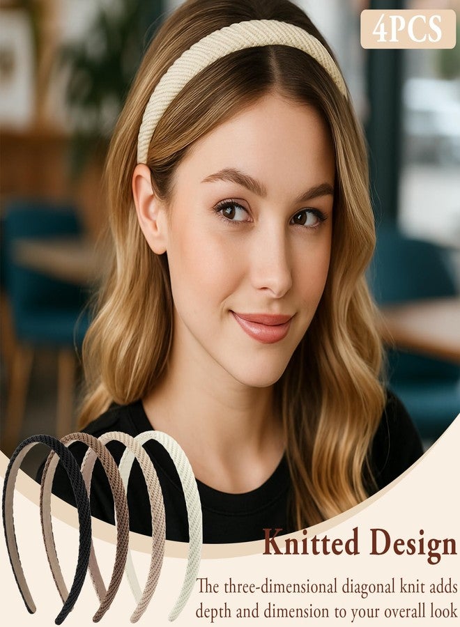 Ceemiaa Thin Knitted Headbands for Women - Solid Color Non-Slip Hair Bands, Stylish Accessories for Girls（4-Pack ） - Image 2